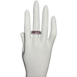HSN Colleen Lopez Sterling Silver Oval Garnet 7 Stone Band Ring J-9Q